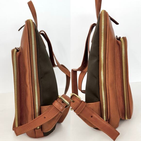 BALSA Paris Leather Slim Backpack Purse Brown Interchangeable Zipper Pulls - Picture 7 of 15